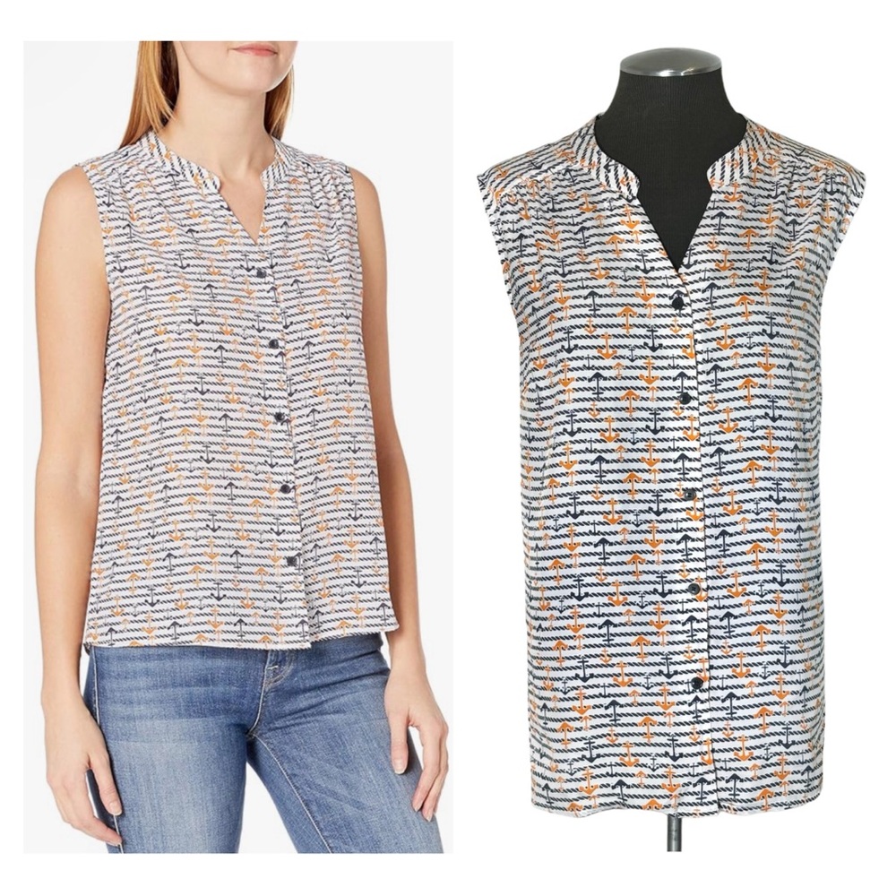 Nine West – Nautical Anchor Sleeveless Button Down Top – 14W